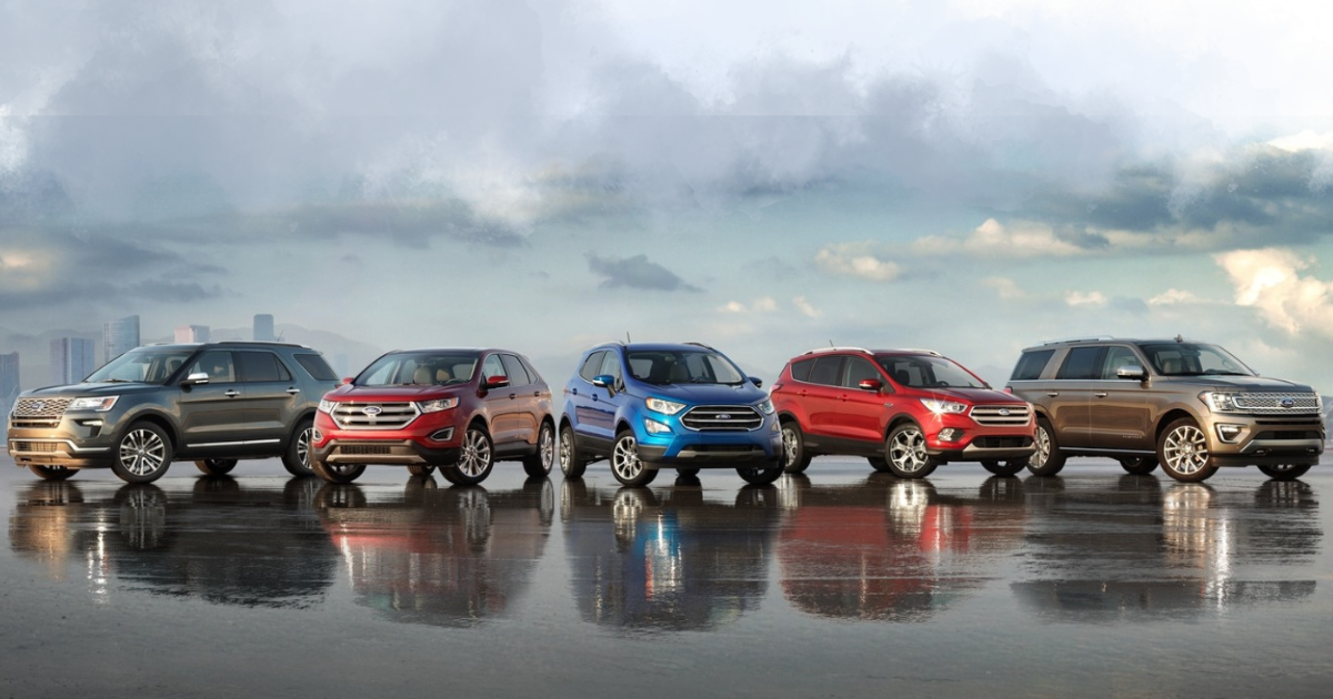 2026 Ford SUV lineup on a cloudy and wet day