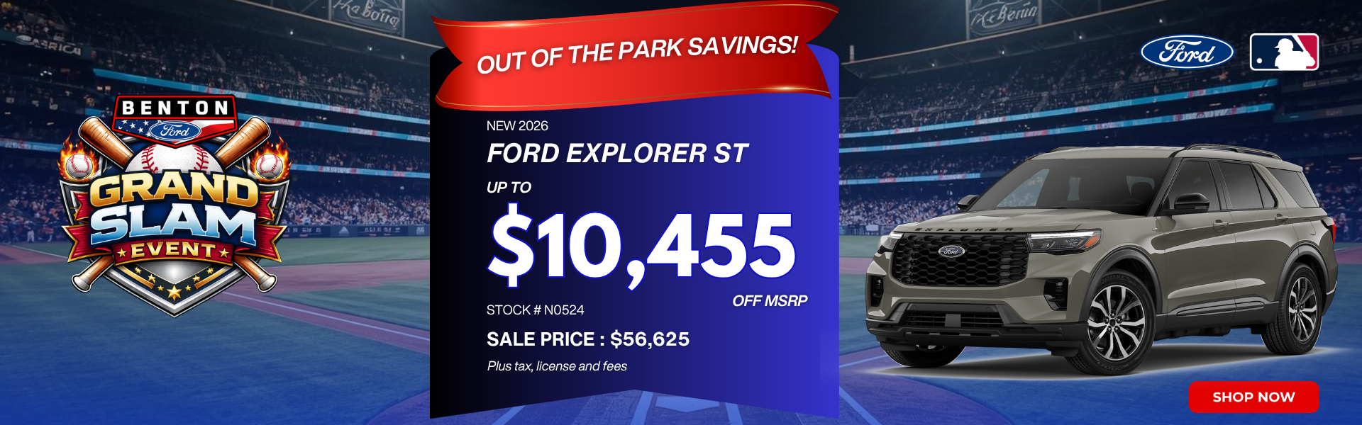 a gray 2026 Ford Explorer ST sitting on a baseball field