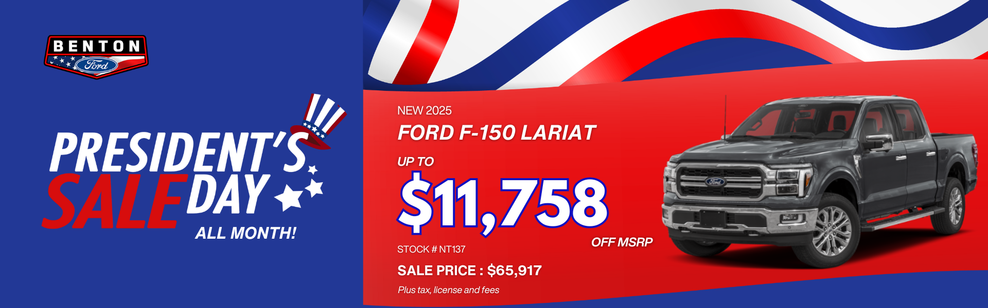 Presidents Day 2025 Ford F-150 Lariat with flag background