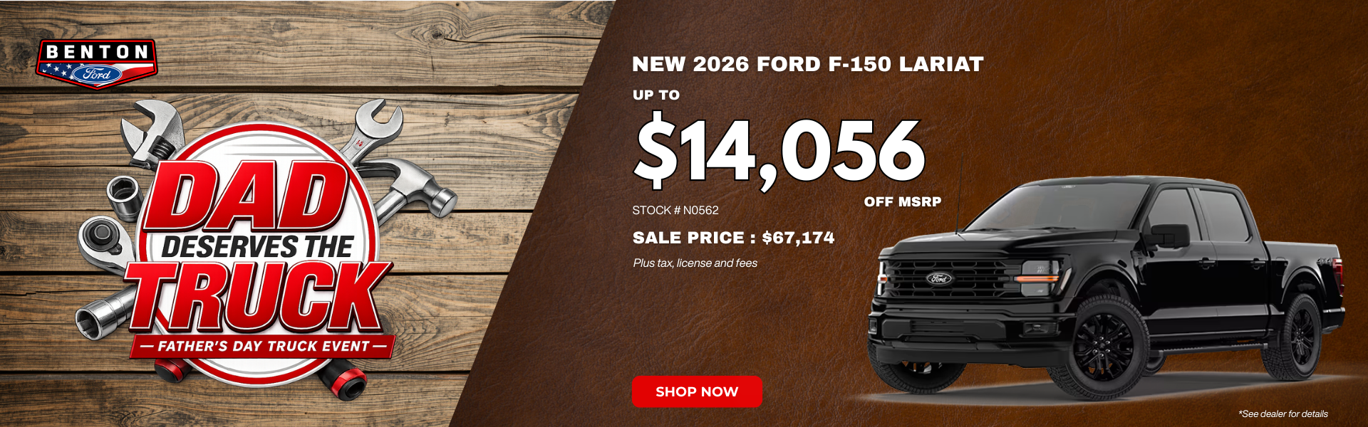 Father's Day Savings Event featuring a black 2026 Ford F-150